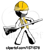 Ink Construction Worker Contractor Man Broom Fighter Defense Pose