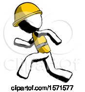 Poster, Art Print Of Ink Construction Worker Contractor Man Running Fast Left
