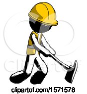 Poster, Art Print Of Ink Construction Worker Contractor Man Striking With A Red Firefighters Ax