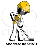 Poster, Art Print Of Ink Construction Worker Contractor Man Cleaning Services Janitor Sweeping Side View