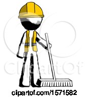 Ink Construction Worker Contractor Man Standing With Industrial Broom