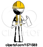 Poster, Art Print Of Ink Construction Worker Contractor Man Holding Red Fire Fighters Ax