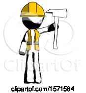 Poster, Art Print Of Ink Construction Worker Contractor Man Holding Up Red Firefighters Ax