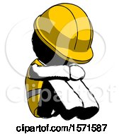 Poster, Art Print Of Ink Construction Worker Contractor Man Sitting With Head Down Facing Angle Right
