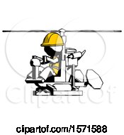 Poster, Art Print Of Ink Construction Worker Contractor Man Flying In Gyrocopter Front Side Angle View
