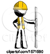 Poster, Art Print Of Ink Construction Worker Contractor Man Holding Staff Or Bo Staff