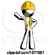 Ink Construction Worker Contractor Man Waving Right Arm With Hand On Hip
