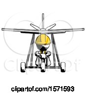 Poster, Art Print Of Ink Construction Worker Contractor Man In Ultralight Aircraft Front View
