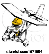 Poster, Art Print Of Ink Construction Worker Contractor Man In Ultralight Aircraft Top Side View