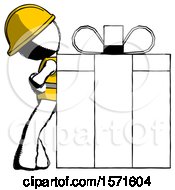 Poster, Art Print Of Ink Construction Worker Contractor Man Gift Concept - Leaning Against Large Present