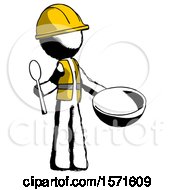 Poster, Art Print Of Ink Construction Worker Contractor Man With Empty Bowl And Spoon Ready To Make Something