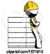 Poster, Art Print Of Ink Construction Worker Contractor Man Resting Against Server Rack Viewed At Angle