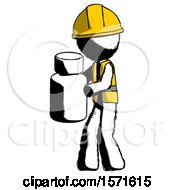 Poster, Art Print Of Ink Construction Worker Contractor Man Holding White Medicine Bottle