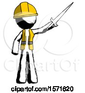 Poster, Art Print Of Ink Construction Worker Contractor Man Holding Sword In The Air Victoriously