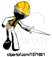 Poster, Art Print Of Ink Construction Worker Contractor Man Sword Pose Stabbing Or Jabbing