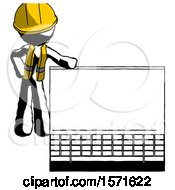 Ink Construction Worker Contractor Man Beside Large Laptop Computer Leaning Against It