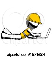 Poster, Art Print Of Ink Construction Worker Contractor Man Using Laptop Computer While Lying On Floor Side View