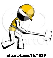 Poster, Art Print Of Ink Construction Worker Contractor Man Hitting With Sledgehammer Or Smashing Something