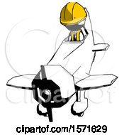 Poster, Art Print Of Ink Construction Worker Contractor Man In Geebee Stunt Plane Descending Front Angle View