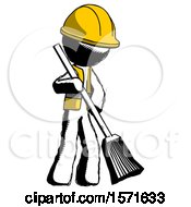 Ink Construction Worker Contractor Man Sweeping Area With Broom