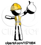 Poster, Art Print Of Ink Construction Worker Contractor Man Holding Large Round Flask Or Beaker