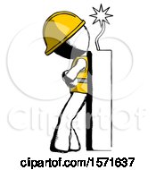 Poster, Art Print Of Ink Construction Worker Contractor Man Leaning Against Dynimate Large Stick Ready To Blow
