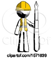 Ink Construction Worker Contractor Man Holding Giant Calligraphy Pen