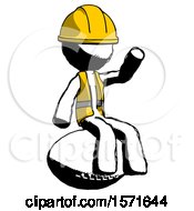 Poster, Art Print Of Ink Construction Worker Contractor Man Sitting On Giant Football