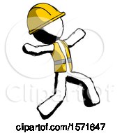 Poster, Art Print Of Ink Construction Worker Contractor Man Running Away In Hysterical Panic Direction Right