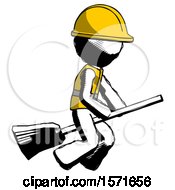 Poster, Art Print Of Ink Construction Worker Contractor Man Flying On Broom