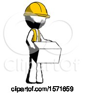 Ink Construction Worker Contractor Man Holding Package To Send Or Recieve In Mail