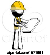 Poster, Art Print Of Ink Construction Worker Contractor Man Using Clipboard And Pencil
