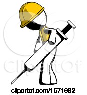 Poster, Art Print Of Ink Construction Worker Contractor Man Using Syringe Giving Injection