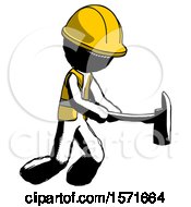 Poster, Art Print Of Ink Construction Worker Contractor Man With Ax Hitting Striking Or Chopping