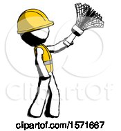 Poster, Art Print Of Ink Construction Worker Contractor Man Dusting With Feather Duster Upwards