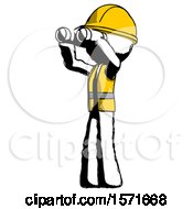 Poster, Art Print Of Ink Construction Worker Contractor Man Looking Through Binoculars To The Left