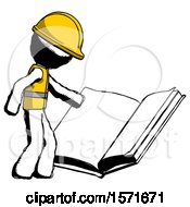 Ink Construction Worker Contractor Man Reading Big Book While Standing Beside It