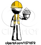 Poster, Art Print Of Ink Construction Worker Contractor Man Presenting Pink Cupcake To Viewer