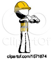 Poster, Art Print Of Ink Construction Worker Contractor Man Holding Binoculars Ready To Look Right