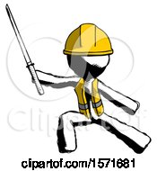 Ink Construction Worker Contractor Man With Ninja Sword Katana In Defense Pose