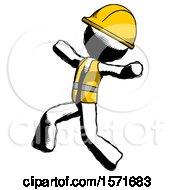 Poster, Art Print Of Ink Construction Worker Contractor Man Running Away In Hysterical Panic Direction Left