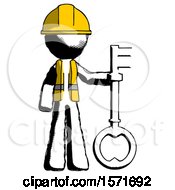 Poster, Art Print Of Ink Construction Worker Contractor Man Holding Key Made Of Gold