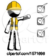 Poster, Art Print Of Ink Construction Worker Contractor Man Standing By List Of Checkmarks