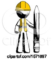 Poster, Art Print Of Ink Construction Worker Contractor Man With Large Pencil Standing Ready To Write