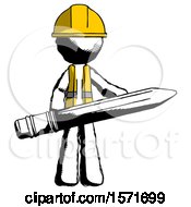 Poster, Art Print Of Ink Construction Worker Contractor Man Writer Or Blogger Holding Large Pencil