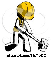 Poster, Art Print Of Ink Construction Worker Contractor Man Hitting With Sledgehammer Or Smashing Something At Angle