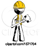 Poster, Art Print Of Ink Construction Worker Contractor Man With Sledgehammer Standing Ready To Work Or Defend