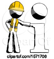 Ink Construction Worker Contractor Man With Info Symbol Leaning Up Against It