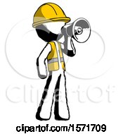 Poster, Art Print Of Ink Construction Worker Contractor Man Shouting Into Megaphone Bullhorn Facing Right