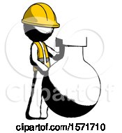 Poster, Art Print Of Ink Construction Worker Contractor Man Standing Beside Large Round Flask Or Beaker